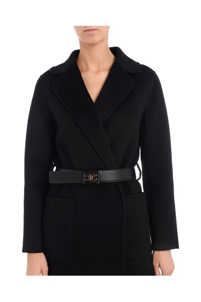 Elisabetta Franchi Trenchcoats & Mantels Wool And Cashmere Coat With Logoed Belt Black 3 Elisabetta Franchi Trenchcoats & Mantels Wool And Cashmere Coat With Logoed Belt Black - Afbeelding 3