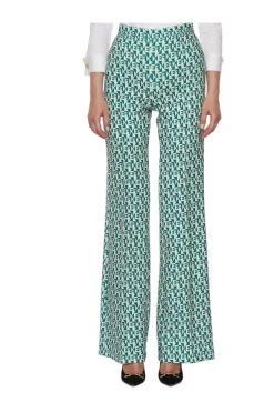 Elisabetta Franchi Wijde Broeken Palazzo Trousers With Diamond Pattern Green