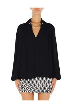 Elisabetta Franchi Blouses Georgette Shirt With Maxi Chain Accessory Black -Elisabetta Franchi Winkel cca90ddba07e1fef4ee775412956b3bc