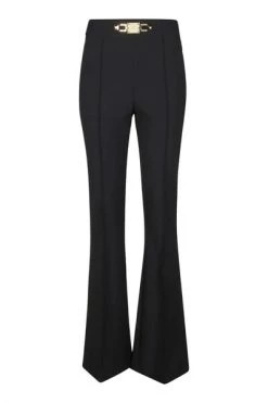 Elisabetta Franchi Wijde Broeken Bell-Bottom Trousers With Plaque In The Waistline Black