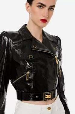 Elisabetta Franchi Leren En Suède Jassen Leather Jackets Black