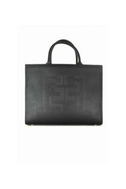 Elisabetta Franchi Shoppers Large Tote Bag With Perforated Logo Black