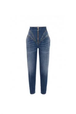 Elisabetta Franchi Cropped Jeans Trousers With Special Cuts Blue