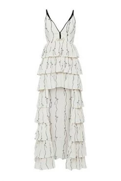 Elisabetta Franchi Jurken Red Carpet Dress With Flounces And Bow Print Beige