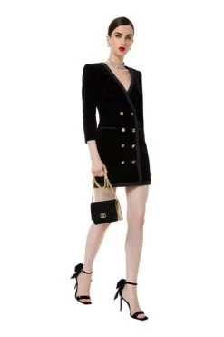 Casual Jurken ELISABETTA FRANCHI BLACK VELVET COAT DRESS Black