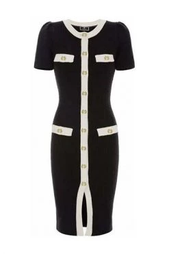Elisabetta Franchi Casual Jurken Midi Dress With Contrast Black