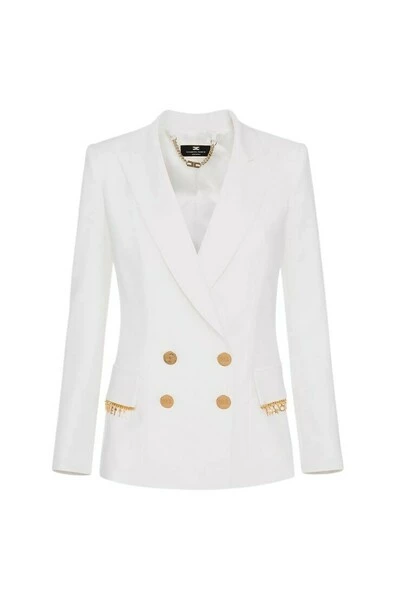 Elisabetta Franchi Blazers DOUBLE BREASTED STRAIGHT JACKET WITH CHARMS White 4 Elisabetta Franchi Blazers DOUBLE BREASTED STRAIGHT JACKET WITH CHARMS White - Afbeelding 4