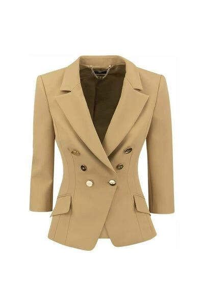 Elisabetta Franchi Blazers Fitted Jacket With Lapels Beige 3 Elisabetta Franchi Blazers Fitted Jacket With Lapels Beige - Afbeelding 3