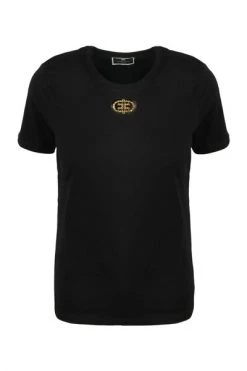 Elisabetta Franchi T-shirts GOLD PORTHOLE T-SHIRT Black