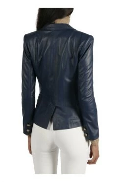 Elisabetta Franchi Blazers NAPPA LEATHER JACKET Blue