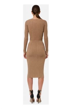 Elisabetta Franchi Casual Jurken Dress With Stone Accessory Brown -Elisabetta Franchi Winkel dc7b913b89bf938d78127ebe3752ac13