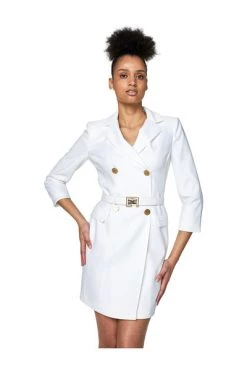 Elisabetta Franchi Casual Jurken Robe Manteau Dress With Buckle White -Elisabetta Franchi Winkel dc7e606f3d0d65691d45318953f8e479