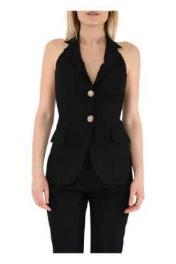 Elisabetta Franchi Bodywarmers Waistcoat With Lapels Black -Elisabetta Franchi Winkel dcd256e096ed75cc52e958f41767fc02