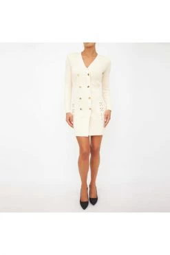 Elisabetta Franchi Casual Jurken Double-breasted Coat Dress With Crossing Chains Beige -Elisabetta Franchi Winkel dd7b8a370567479682f069ba058bc8dd