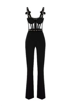 Elisabetta Franchi Jumpsuits & Tuinbroeken Jumpsuit With Embroidered Tulle Bustier Black