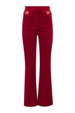 Elisabetta Franchi Wijde Broeken Velvet Close-fitting Trousers Red -Elisabetta Franchi Winkel e05fe96ed6fe2a78e5175a3d09259829