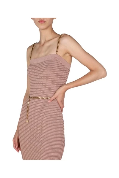 Elisabetta Franchi Casual Jurken MIDI BELTED DRESS Pink 2 Elisabetta Franchi Casual Jurken MIDI BELTED DRESS Pink - Afbeelding 2