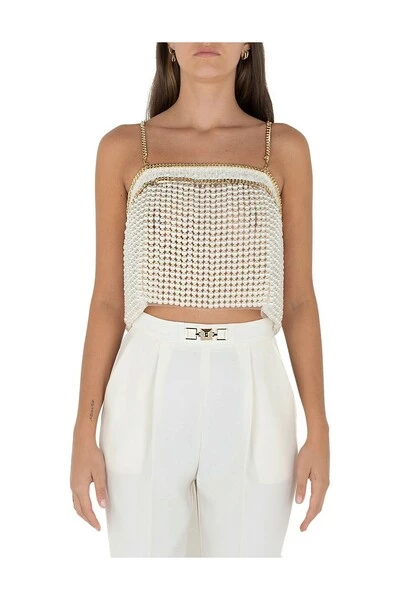 Elisabetta Franchi Sleeveless Tops Beige 2 Elisabetta Franchi Sleeveless Tops Beige - Afbeelding 2