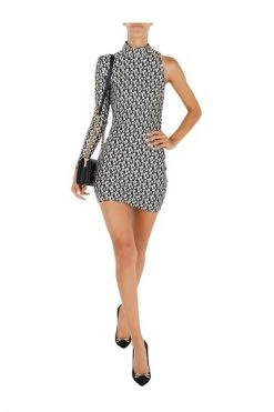 Elisabetta Franchi Casual Jurken One Shoulder Diamond Print Mini Dress Black -Elisabetta Franchi Winkel e2d1e8194c2e34ea4df4ac46a88e4e03