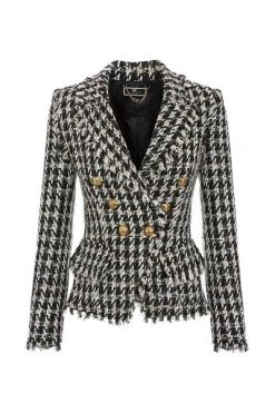 Elisabetta Franchi Winkel 21 Blazers ELISABETTA FRANCHI BLACK AND WHITE TWEED DOUBLE BREASTED JACKET Black