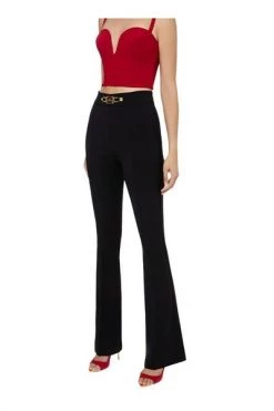 Elisabetta Franchi Wijde Broeken Wide Trousers Black