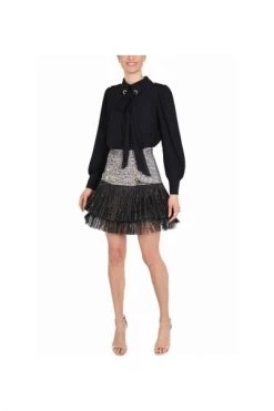 Elisabetta Franchi Casual Jurken Separable Dress With Shirt And Fringed Skirt Black