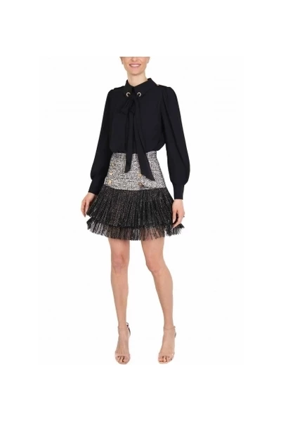 Elisabetta Franchi Casual Jurken Separable Dress With Shirt And Fringed Skirt Black 1 Elisabetta Franchi Casual Jurken Separable Dress With Shirt And Fringed Skirt Black