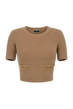 Elisabetta Franchi Sweaters Round-neck Knitwear Brown -Elisabetta Franchi Winkel e8a7a4527361d5e1447737100c410760