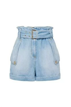 Denim Shorts ELISABETTA FRANCHI High Waisted Jeans With Belt Blue