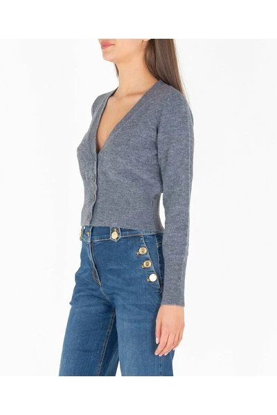 Elisabetta Franchi Vesten Mini Cardigan With VO MK48T16E2 Neckline Gray 3 Elisabetta Franchi Vesten Mini Cardigan With VO MK48T16E2 Neckline Gray - Afbeelding 3