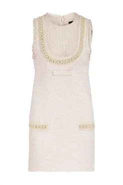 Elisabetta Franchi Casual Jurken Mini Dress With Lace And Pearls White