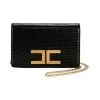 Elisabetta Franchi Schoudertassen LIZARD EFFECT SHOULDER STRAP WITH GOLD LOGO Black