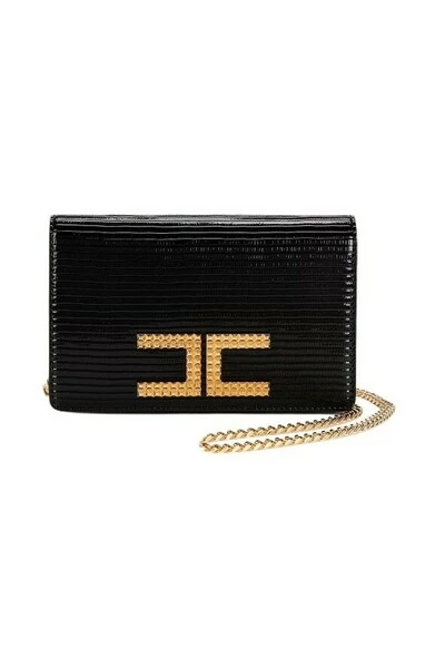 Elisabetta Franchi Schoudertassen LIZARD EFFECT SHOULDER STRAP WITH GOLD LOGO Black 1 Elisabetta Franchi Schoudertassen LIZARD EFFECT SHOULDER STRAP WITH GOLD LOGO Black