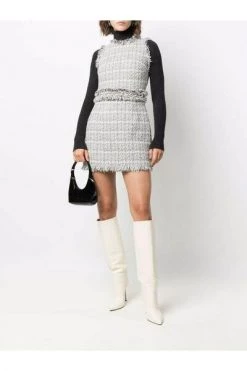 Elisabetta Franchi Casual Jurken Mini Dress In Check Print Tweed White