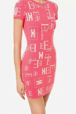 Elisabetta Franchi Casual Jurken Knitted Mini Dress With Lettering Print Pink -Elisabetta Franchi Winkel ec15ddbb21324a422089bb03b64c65f1