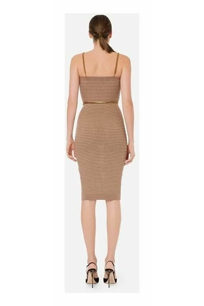 Elisabetta Franchi Casual Jurken Dress With Chain Belt Brown 3 Elisabetta Franchi Casual Jurken Dress With Chain Belt Brown - Afbeelding 3