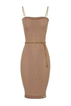 Elisabetta Franchi Casual Jurken Dress With Chain Belt Brown