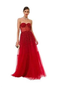Elisabetta Franchi Jurken Dress With Sequins And Tulle Flounces Red -Elisabetta Franchi Winkel f1162d864f6dad3cd5172c76cb04a0e5