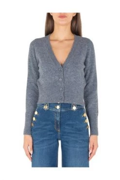 Elisabetta Franchi Vesten Mini Cardigan With VO MK48T16E2 Neckline Gray 7 Elisabetta Franchi Vesten Mini Cardigan With VO MK48T16E2 Neckline Gray -Elisabetta Franchi Winkel f11b5f3297376a1a8275a1eae7773721