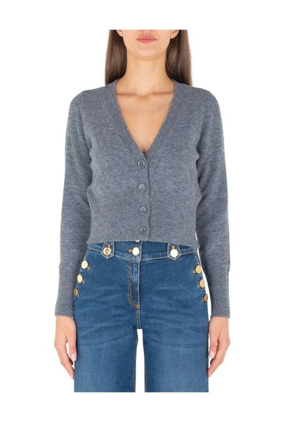 Elisabetta Franchi Vesten Mini Cardigan With VO MK48T16E2 Neckline Gray 4 Elisabetta Franchi Vesten Mini Cardigan With VO MK48T16E2 Neckline Gray - Afbeelding 4