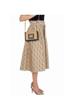 Elisabetta Franchi Schoudertassen Small Bag In Canvas With Logo Plaque Brown