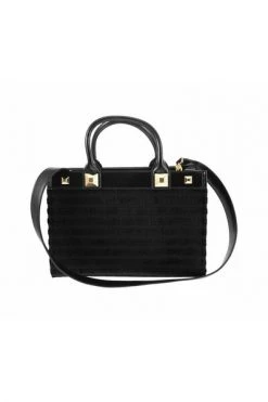 Elisabetta Franchi Handtassen Small Shopper In Striped Chenille Black -Elisabetta Franchi Winkel f1a8befd63a37284eb1b7afbfbe78816
