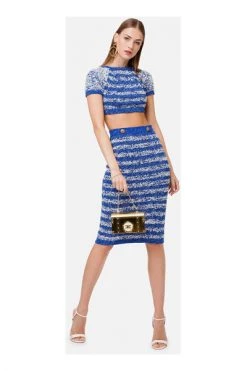 Elisabetta Franchi Midirokken Halverwege De Kuit Rok Gestreepte Buttoned Blue -Elisabetta Franchi Winkel f1c7f7d6854e9e59d6e537fec1caf0de