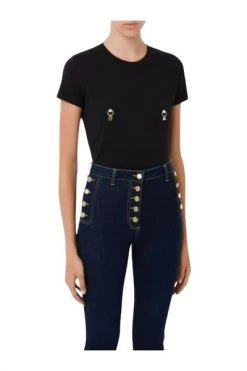 Elisabetta Franchi T-shirts T-shirt With Piercing Application Black -Elisabetta Franchi Winkel f2006dca6f318c82916973f61624894b