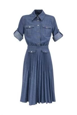 Elisabetta Franchi Casual Jurken Pleated Midi Shirt Dress Blue -Elisabetta Franchi Winkel f261ea9109e79e21d716bbd1ddb4e863