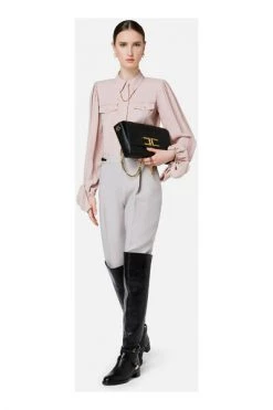 Elisabetta Franchi Broeken Trousers With Strap And Buckle Detail Gray -Elisabetta Franchi Winkel f304a6fe80b8072eaea04512eb4170c9