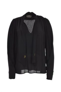 Elisabetta Franchi Longsleeve Shirts Blouse Met Lichtgouden Initialen Black -Elisabetta Franchi Winkel f37d8a62222cc4d31488561657daf103