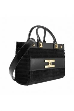 Elisabetta Franchi Handtassen Small Shopper In Striped Chenille Black -Elisabetta Franchi Winkel f702bcb5226cc34304d2b69b588fb2b0