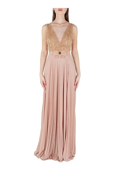 Elisabetta Franchi Jurken Red Carpet Dress With Embroidered Bodice Pink 1 Elisabetta Franchi Jurken Red Carpet Dress With Embroidered Bodice Pink