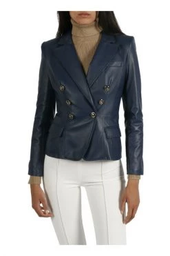 Elisabetta Franchi Blazers NAPPA LEATHER JACKET Blue -Elisabetta Franchi Winkel f9567625e98414829fa16c5b1099b03d